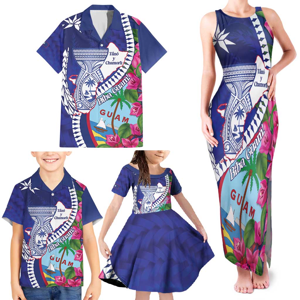 Biba Guam Liberation Day Family Matching Tank Maxi Dress and Hawaiian Shirt Tano y Chamoru Latte Stone Blue LT14 - Polynesian Pride