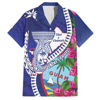 Biba Guam Liberation Day Family Matching Tank Maxi Dress and Hawaiian Shirt Tano y Chamoru Latte Stone Blue LT14 Dad's Shirt - Short Sleeve Blue - Polynesian Pride