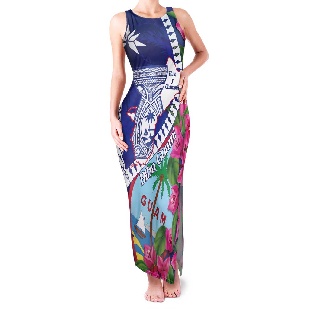 Biba Guam Liberation Day Family Matching Tank Maxi Dress and Hawaiian Shirt Tano y Chamoru Latte Stone Blue LT14 Mom's Dress Blue - Polynesian Pride