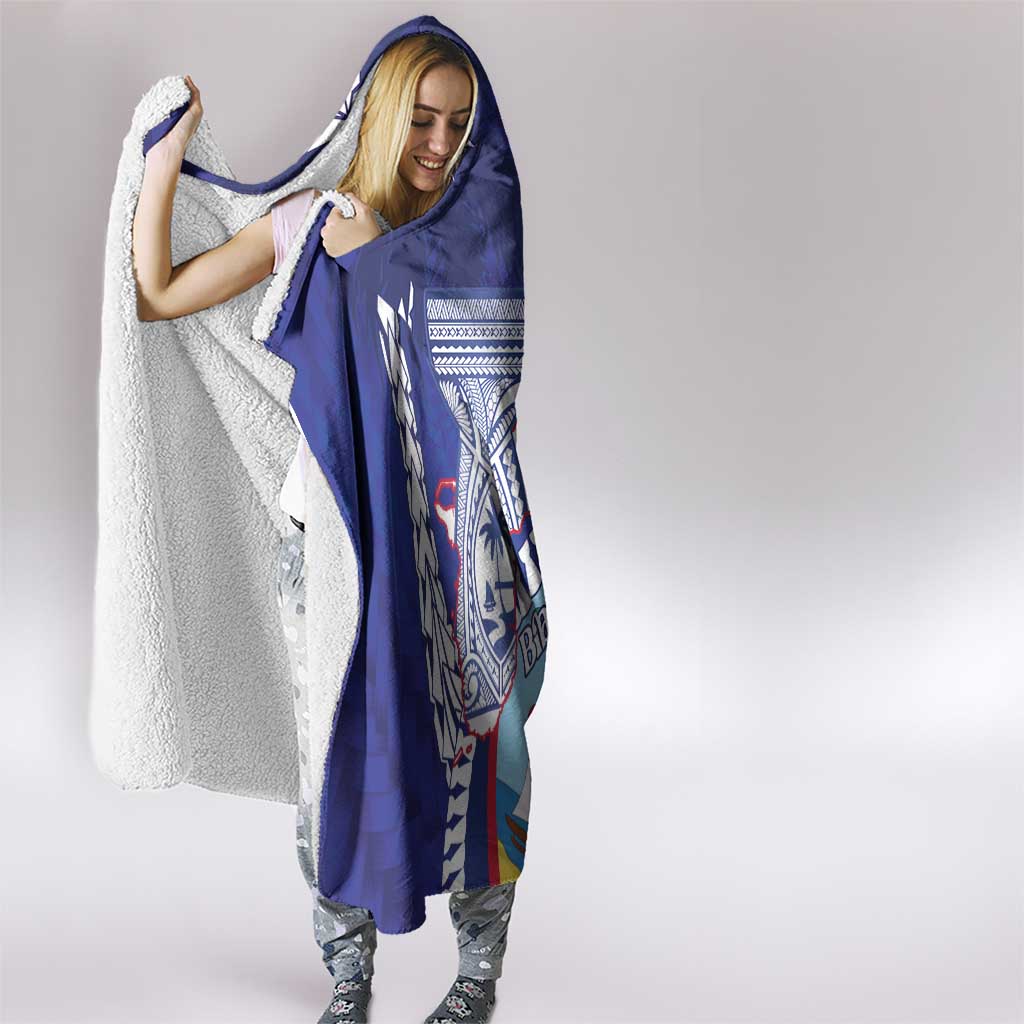 Biba Guam Liberation Day Hooded Blanket Tano y Chamoru Latte Stone Blue