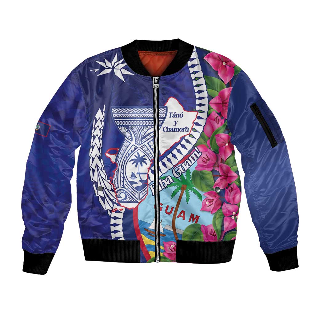 Biba Guam Liberation Day Sleeve Zip Bomber Jacket Tano y Chamoru Latte Stone Blue