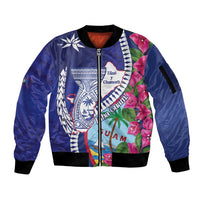 Biba Guam Liberation Day Sleeve Zip Bomber Jacket Tano y Chamoru Latte Stone Blue