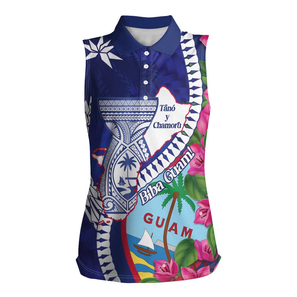 Biba Guam Liberation Day Women Sleeveless Polo Shirt Tano y Chamoru Latte Stone Blue LT14 Female Blue - Polynesian Pride