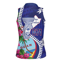 Biba Guam Liberation Day Women Sleeveless Polo Shirt Tano y Chamoru Latte Stone Blue LT14 - Polynesian Pride