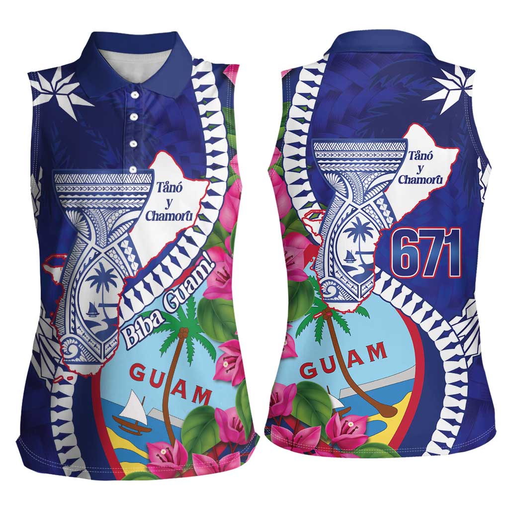 Biba Guam Liberation Day Women Sleeveless Polo Shirt Tano y Chamoru Latte Stone Blue LT14 - Polynesian Pride