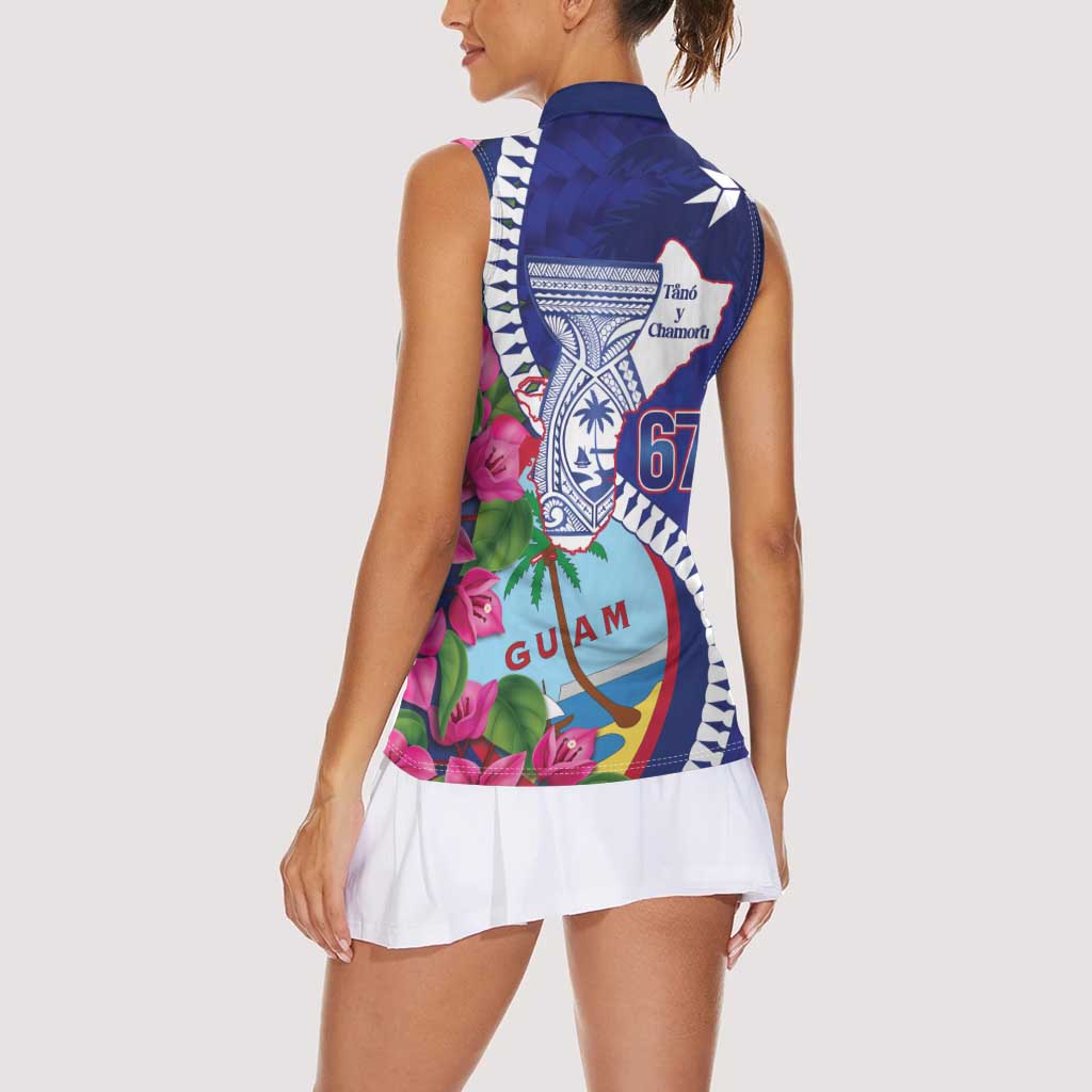 Biba Guam Liberation Day Women Sleeveless Polo Shirt Tano y Chamoru Latte Stone Blue LT14 - Polynesian Pride