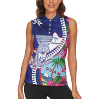 Biba Guam Liberation Day Women Sleeveless Polo Shirt Tano y Chamoru Latte Stone Blue LT14 - Polynesian Pride
