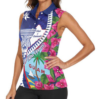 Biba Guam Liberation Day Women Sleeveless Polo Shirt Tano y Chamoru Latte Stone Blue LT14 - Polynesian Pride