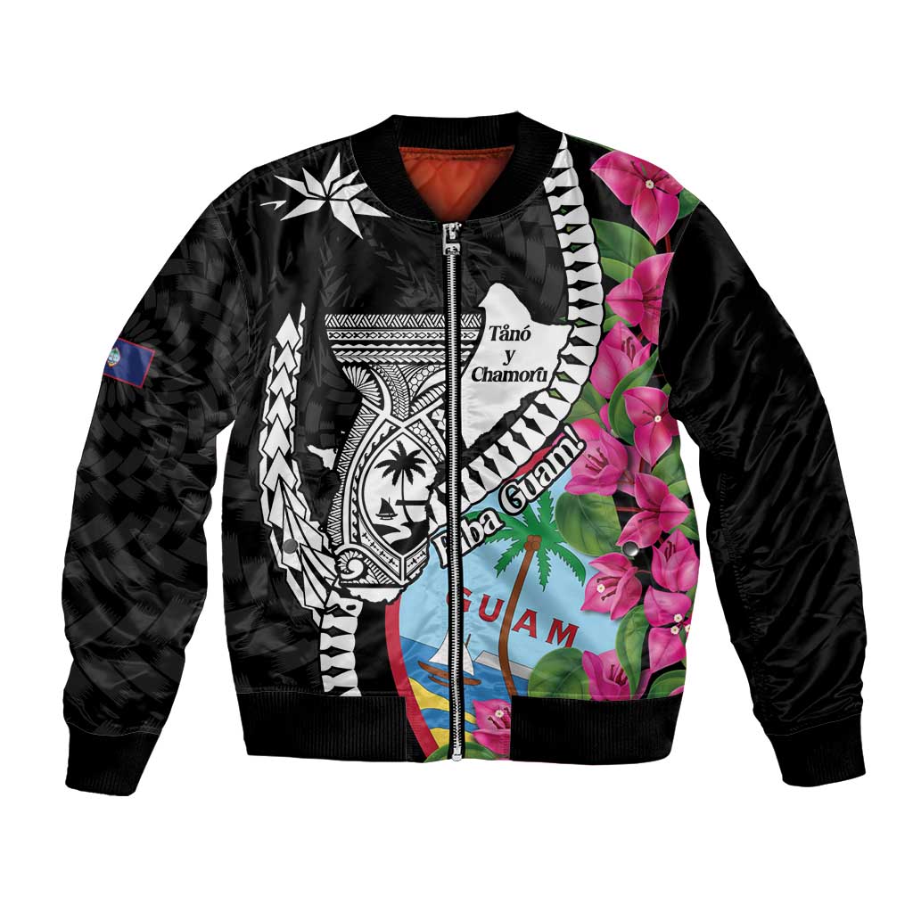 Biba Guam Liberation Day Bomber Jacket Tano y Chamoru Latte Stone Black LT14 Unisex Black - Polynesian Pride