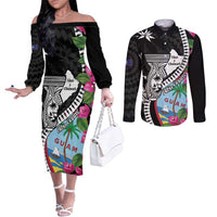 Biba Guam Liberation Day Couples Matching Off The Shoulder Long Sleeve Dress and Long Sleeve Button Shirt Tano y Chamoru Latte Stone Black LT14 Black - Polynesian Pride