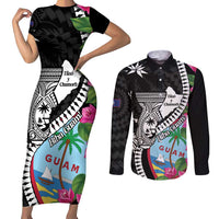 Biba Guam Liberation Day Couples Matching Short Sleeve Bodycon Dress and Long Sleeve Button Shirt Tano y Chamoru Latte Stone Black LT14 Black - Polynesian Pride