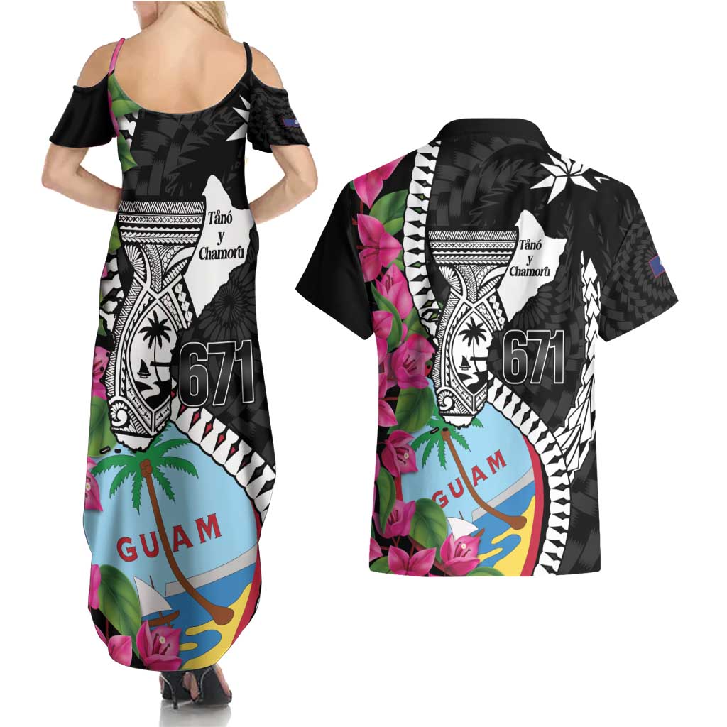 Biba Guam Liberation Day Couples Matching Summer Maxi Dress and Hawaiian Shirt Tano y Chamoru Latte Stone Black LT14 - Polynesian Pride
