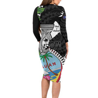 Biba Guam Liberation Day Family Matching Long Sleeve Bodycon Dress and Hawaiian Shirt Tano y Chamoru Latte Stone Black LT14 - Polynesian Pride