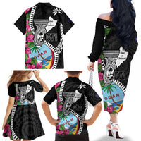 Biba Guam Liberation Day Family Matching Off The Shoulder Long Sleeve Dress and Hawaiian Shirt Tano y Chamoru Latte Stone Black LT14 - Polynesian Pride