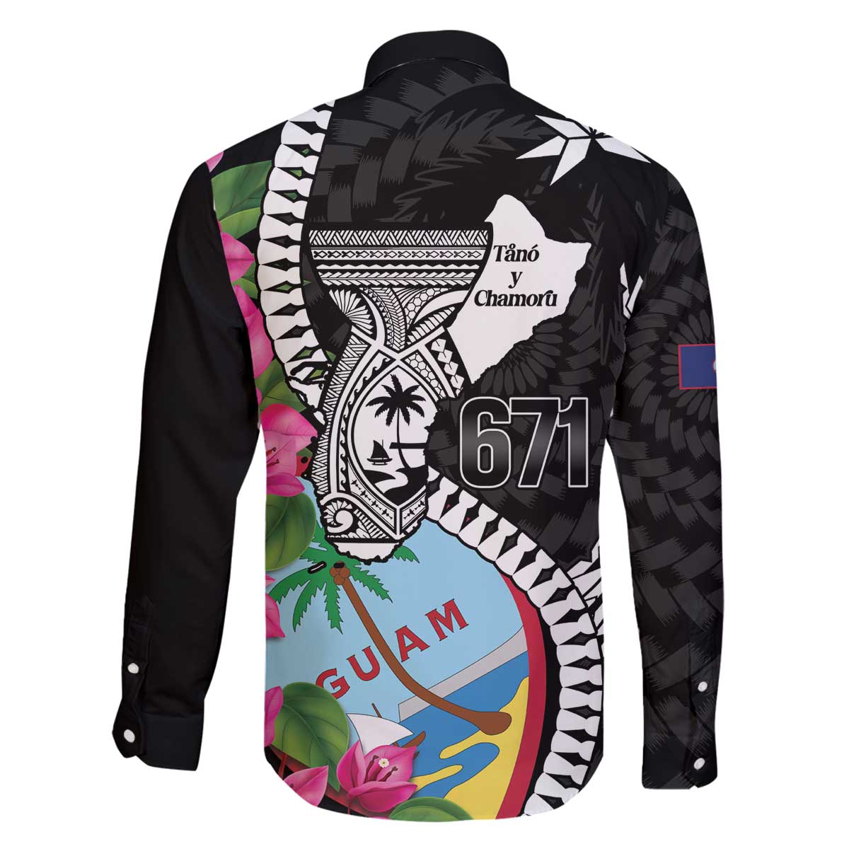 Biba Guam Liberation Day Family Matching Off The Shoulder Long Sleeve Dress and Hawaiian Shirt Tano y Chamoru Latte Stone Black LT14 - Polynesian Pride