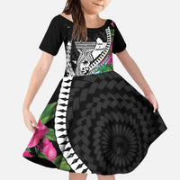 Biba Guam Liberation Day Family Matching Off Shoulder Maxi Dress and Hawaiian Shirt Tano y Chamoru Latte Stone Black LT14 Daughter's Dress Black - Polynesian Pride