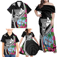Biba Guam Liberation Day Family Matching Off Shoulder Maxi Dress and Hawaiian Shirt Tano y Chamoru Latte Stone Black LT14 - Polynesian Pride
