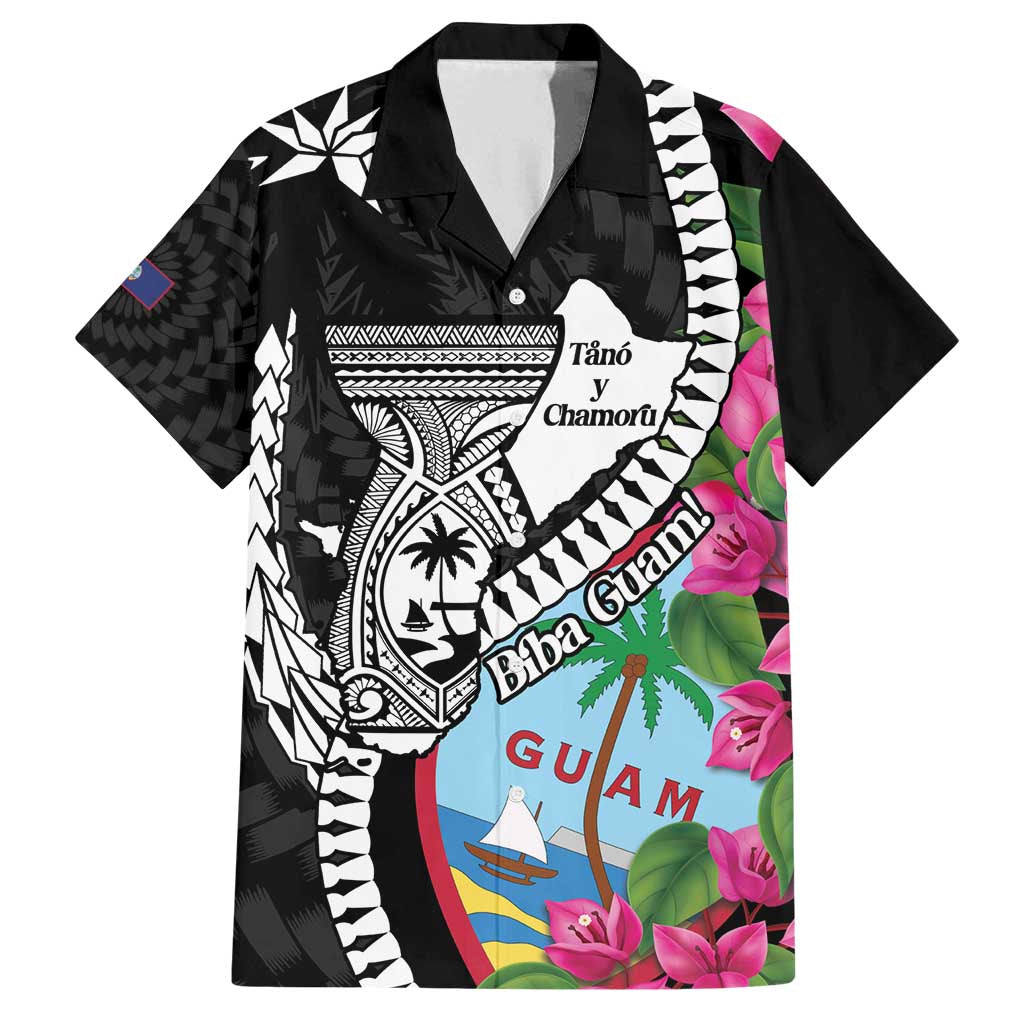 Biba Guam Liberation Day Family Matching Off Shoulder Maxi Dress and Hawaiian Shirt Tano y Chamoru Latte Stone Black LT14 Dad's Shirt - Short Sleeve Black - Polynesian Pride