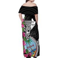 Biba Guam Liberation Day Family Matching Off Shoulder Maxi Dress and Hawaiian Shirt Tano y Chamoru Latte Stone Black LT14 - Polynesian Pride