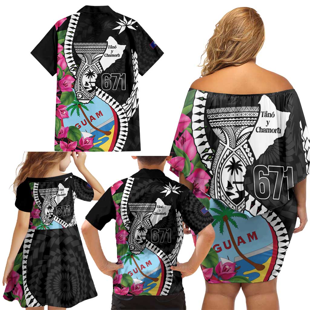 Biba Guam Liberation Day Family Matching Off Shoulder Short Dress and Hawaiian Shirt Tano y Chamoru Latte Stone Black LT14 - Polynesian Pride