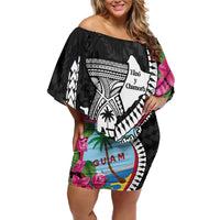 Biba Guam Liberation Day Family Matching Off Shoulder Short Dress and Hawaiian Shirt Tano y Chamoru Latte Stone Black LT14 Mom's Dress Black - Polynesian Pride