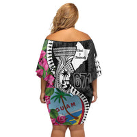 Biba Guam Liberation Day Family Matching Off Shoulder Short Dress and Hawaiian Shirt Tano y Chamoru Latte Stone Black LT14 - Polynesian Pride