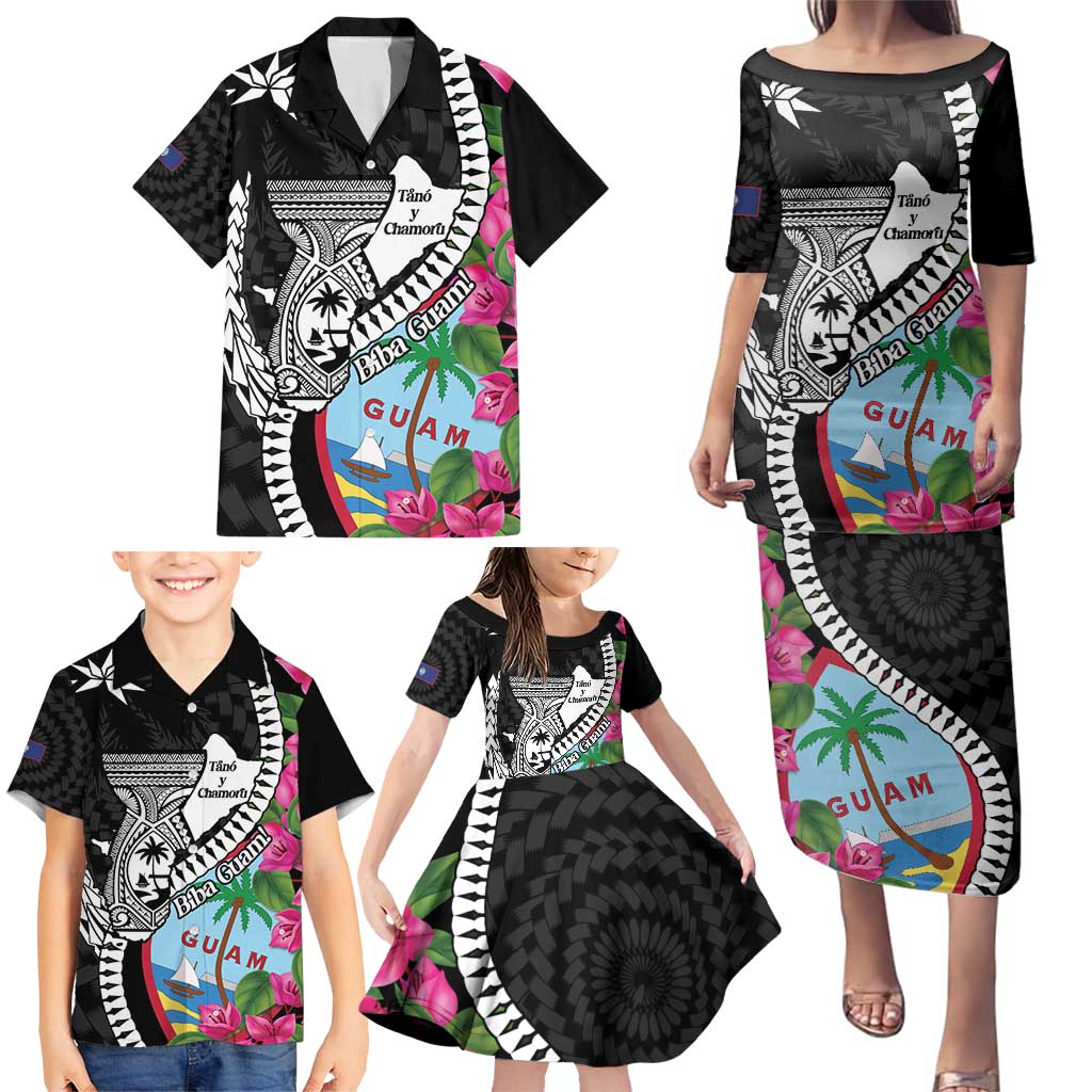 Biba Guam Liberation Day Family Matching Puletasi and Hawaiian Shirt Tano y Chamoru Latte Stone Black LT14 - Polynesian Pride
