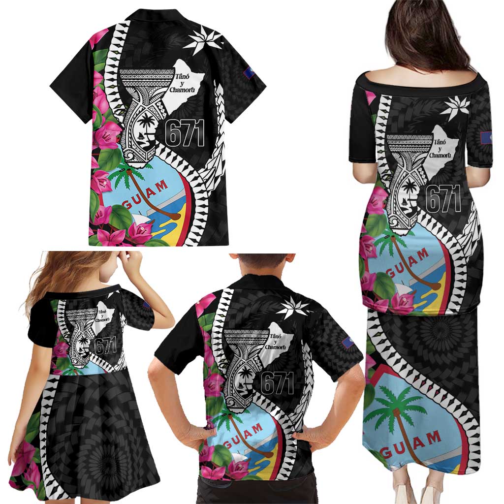 Biba Guam Liberation Day Family Matching Puletasi and Hawaiian Shirt Tano y Chamoru Latte Stone Black LT14 - Polynesian Pride