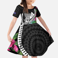 Biba Guam Liberation Day Family Matching Short Sleeve Bodycon Dress and Hawaiian Shirt Tano y Chamoru Latte Stone Black LT14 Daughter's Dress Black - Polynesian Pride