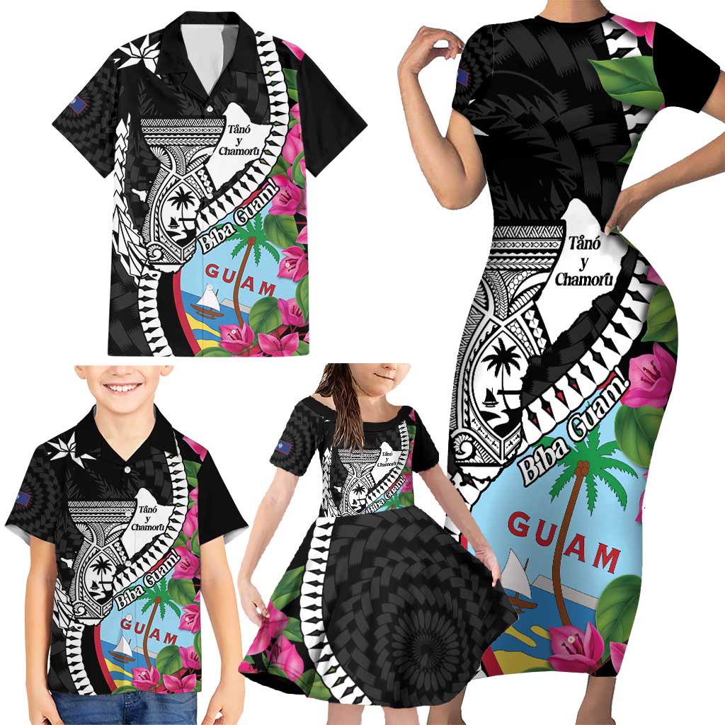 Biba Guam Liberation Day Family Matching Short Sleeve Bodycon Dress and Hawaiian Shirt Tano y Chamoru Latte Stone Black LT14 - Polynesian Pride