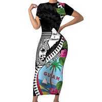 Biba Guam Liberation Day Family Matching Short Sleeve Bodycon Dress and Hawaiian Shirt Tano y Chamoru Latte Stone Black LT14 Mom's Dress Black - Polynesian Pride