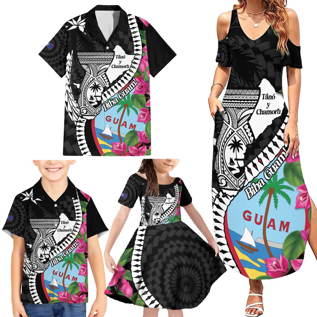 Biba Guam Liberation Day Family Matching Summer Maxi Dress and Hawaiian Shirt Tano y Chamoru Latte Stone Black LT14 - Polynesian Pride