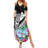 Biba Guam Liberation Day Family Matching Summer Maxi Dress and Hawaiian Shirt Tano y Chamoru Latte Stone Black LT14 Mom's Dress Black - Polynesian Pride