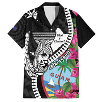 Biba Guam Liberation Day Family Matching Tank Maxi Dress and Hawaiian Shirt Tano y Chamoru Latte Stone Black LT14 Dad's Shirt - Short Sleeve Black - Polynesian Pride