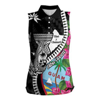 Biba Guam Liberation Day Women Sleeveless Polo Shirt Tano y Chamoru Latte Stone Black LT14 Female Black - Polynesian Pride