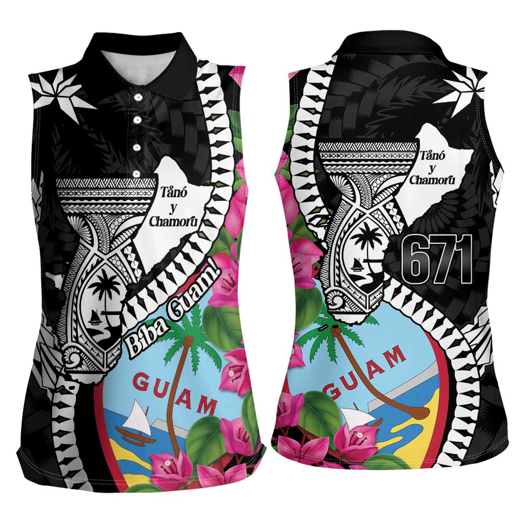 Biba Guam Liberation Day Women Sleeveless Polo Shirt Tano y Chamoru Latte Stone Black LT14 - Polynesian Pride