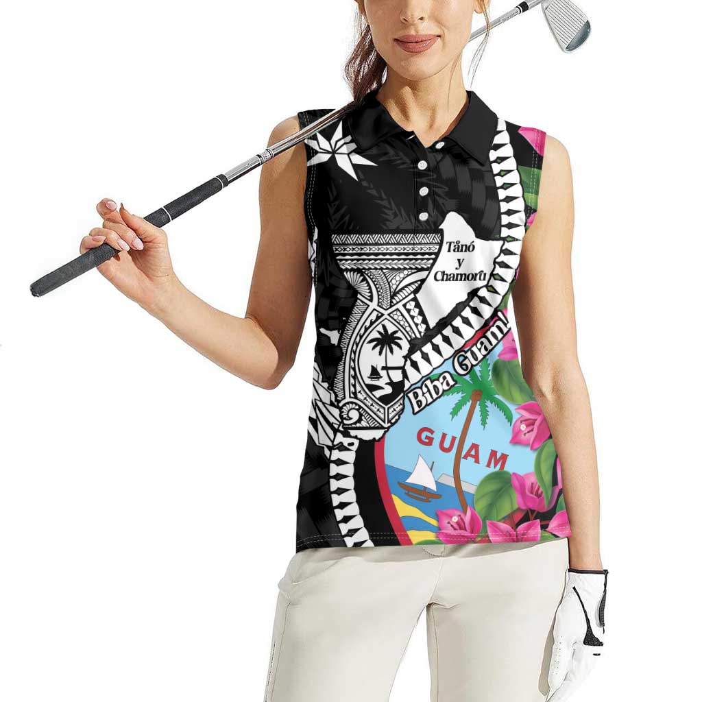 Biba Guam Liberation Day Women Sleeveless Polo Shirt Tano y Chamoru Latte Stone Black LT14 - Polynesian Pride