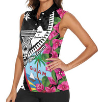 Biba Guam Liberation Day Women Sleeveless Polo Shirt Tano y Chamoru Latte Stone Black LT14 - Polynesian Pride