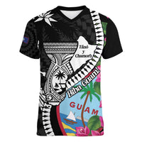 Biba Guam Liberation Day Women V-Neck T-Shirt Tano y Chamoru Latte Stone Black LT14 Female Black - Polynesian Pride