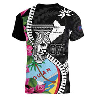 Biba Guam Liberation Day Women V-Neck T-Shirt Tano y Chamoru Latte Stone Black LT14 - Polynesian Pride