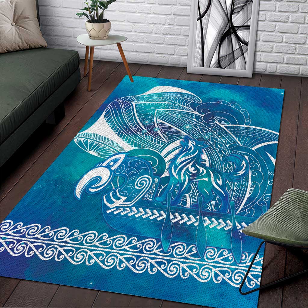 Kuri Dog Waka New Zealand Matariki Area Rug Ocean Sharks Maori Tattoo LT14 Blue - Polynesian Pride