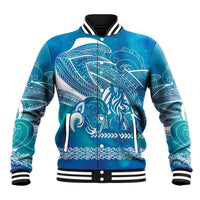 Kuri Dog Waka New Zealand Matariki Baseball Jacket Ocean Sharks Maori Tattoo LT14 Unisex Blue - Polynesian Pride