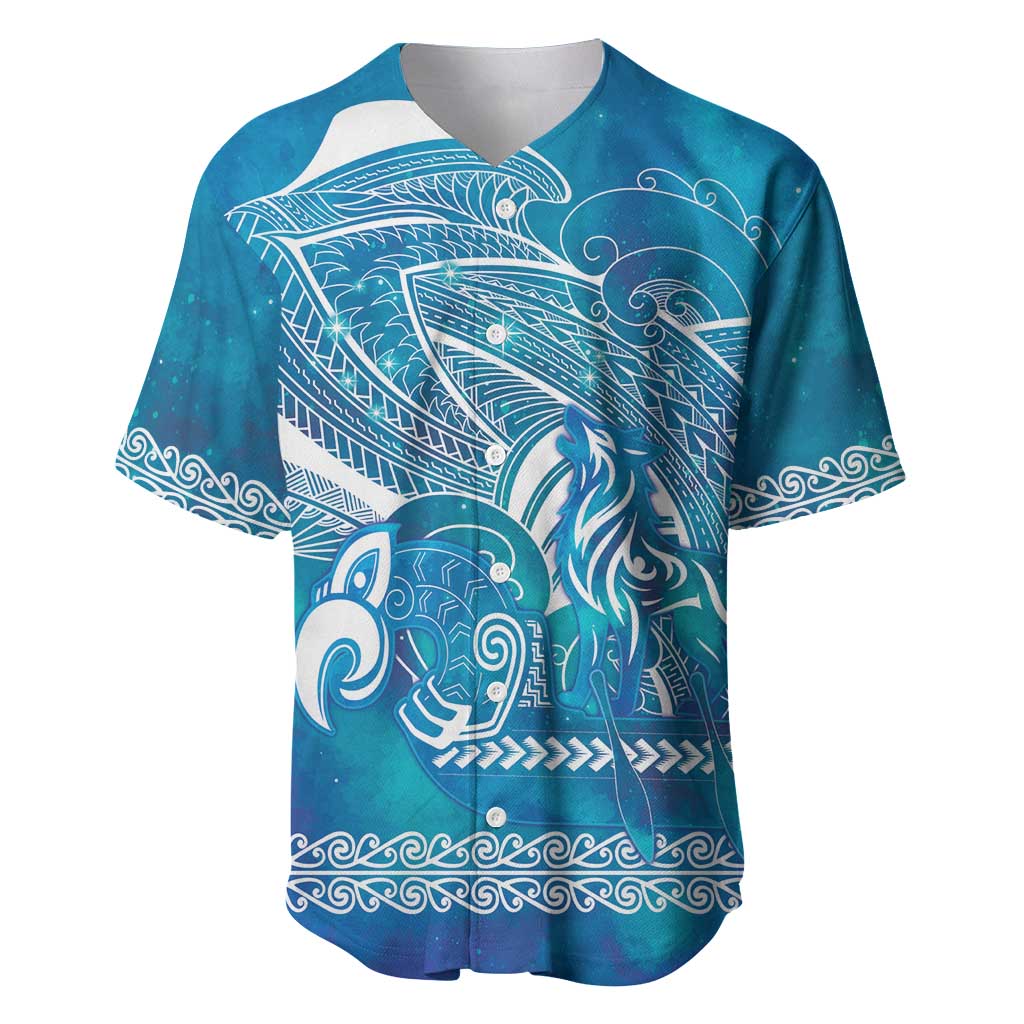 Kuri Dog Waka New Zealand Matariki Baseball Jersey Ocean Sharks Maori Tattoo LT14 Blue - Polynesian Pride