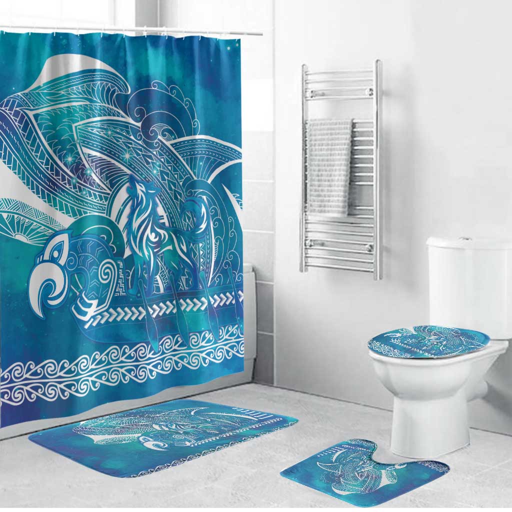 Kuri Dog Waka New Zealand Matariki Bathroom Set Ocean Sharks Maori Tattoo LT14 Bathroom Set (4 pcs) Blue - Polynesian Pride