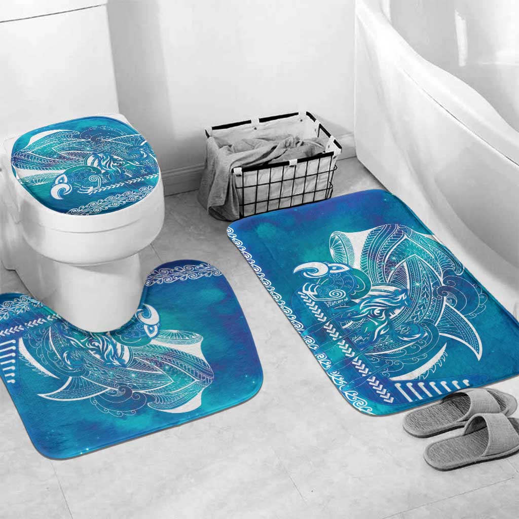 Kuri Dog Waka New Zealand Matariki Bathroom Set Ocean Sharks Maori Tattoo LT14 Mat Set Only (3 pcs) One Size Blue - Polynesian Pride
