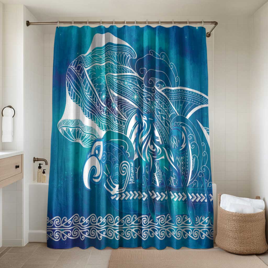 Kuri Dog Waka New Zealand Matariki Bathroom Set Ocean Sharks Maori Tattoo LT14 Shower Curtain Only Blue - Polynesian Pride