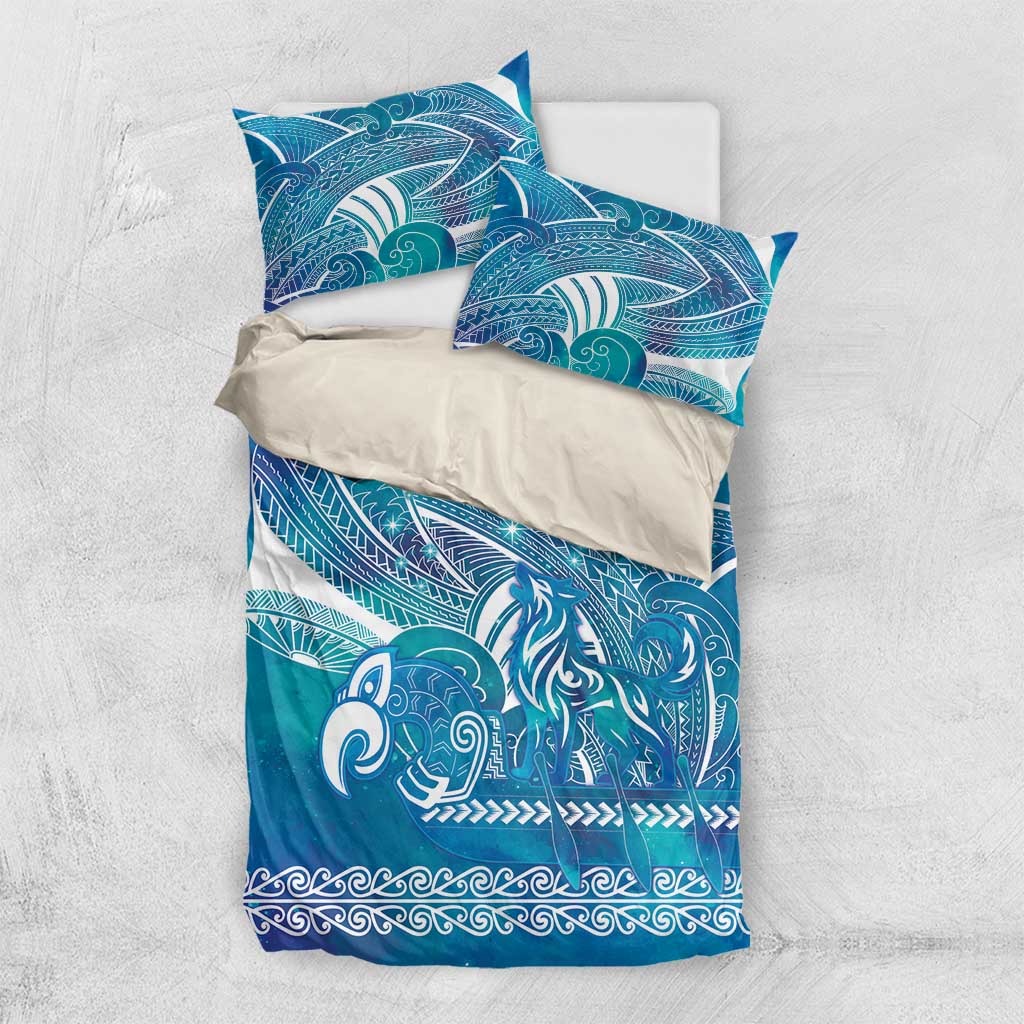 Kuri Dog Waka New Zealand Matariki Bedding Set Ocean Sharks Maori Tattoo LT14 US Twin 172cm x 218cm Blue - Polynesian Pride