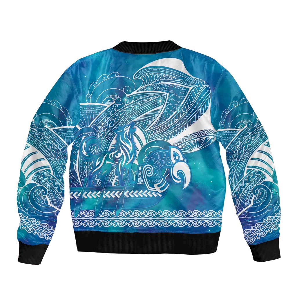 Kuri Dog Waka New Zealand Matariki Bomber Jacket Ocean Sharks Maori Tattoo LT14 - Polynesian Pride