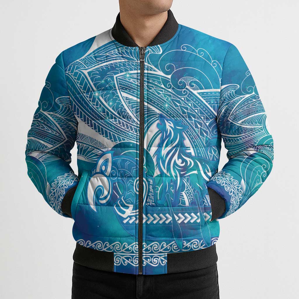 Kuri Dog Waka New Zealand Matariki Bomber Puffer Jacket Ocean Sharks Maori Tattoo LT14 - Polynesian Pride