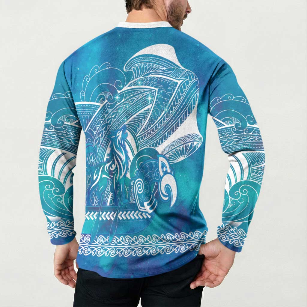 Kuri Dog Waka New Zealand Matariki Button Sweatshirt Ocean Sharks Maori Tattoo LT14 - Polynesian Pride